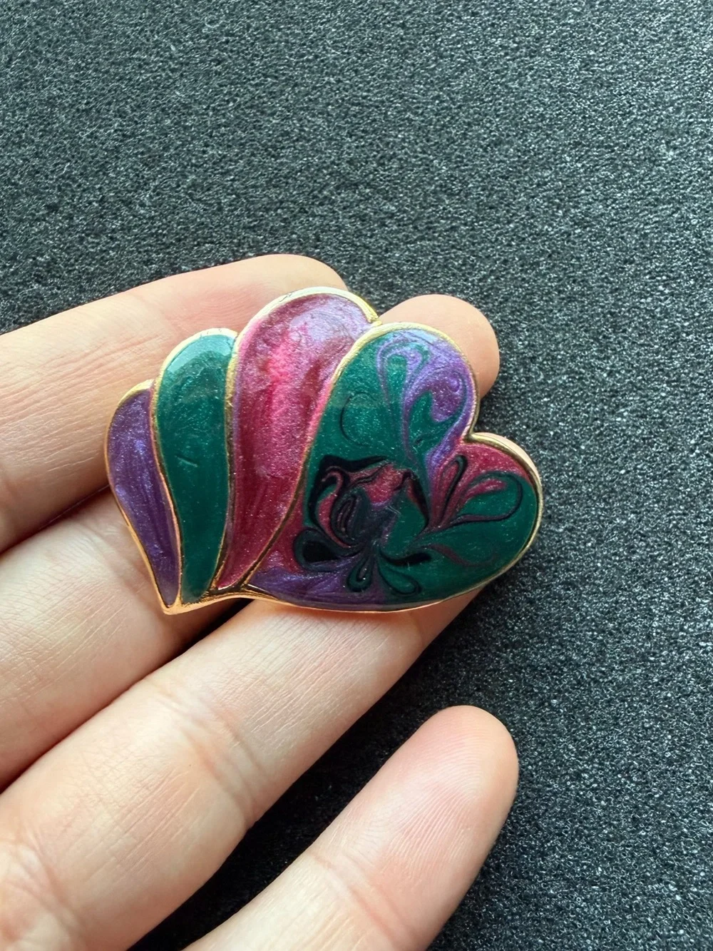 Vintage Goldtone Colorful Purple Green Pink Enamel Brooch